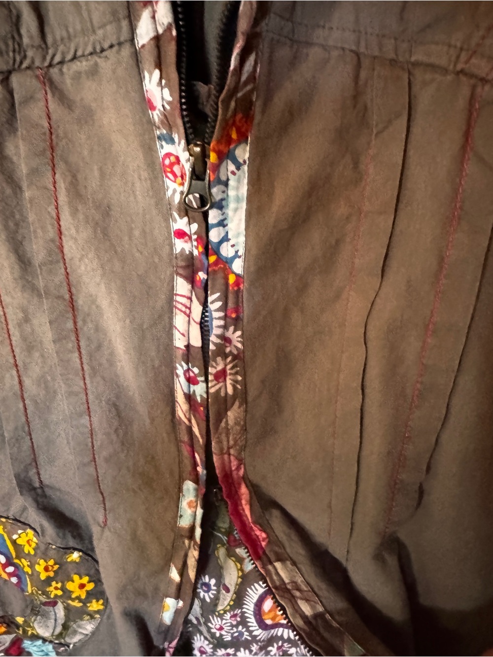 Boho Embroidered brownGreen Sundress with Floral Trim - Picture 6 of 7